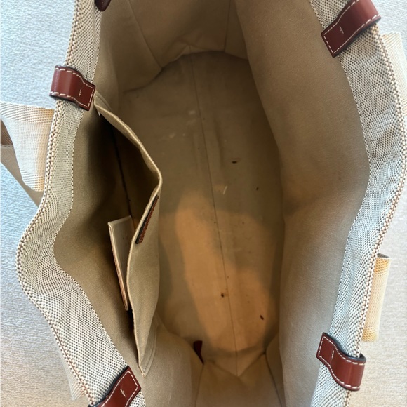 Chloe large woody tote bag in linen, cream with brown leather detail - Picture 10 of 11